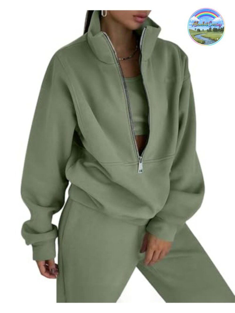 Women's Fleece 2 Piece Sweatsuit Half Zip Sweatshirt Jogger Set